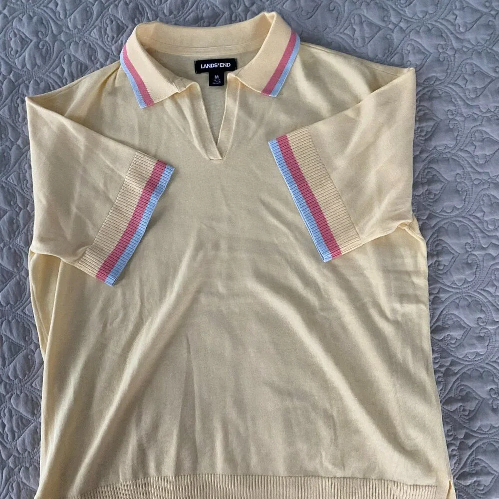 NWOT Lands End Short Sleeve Collared Sweater - Picture 1 of 3